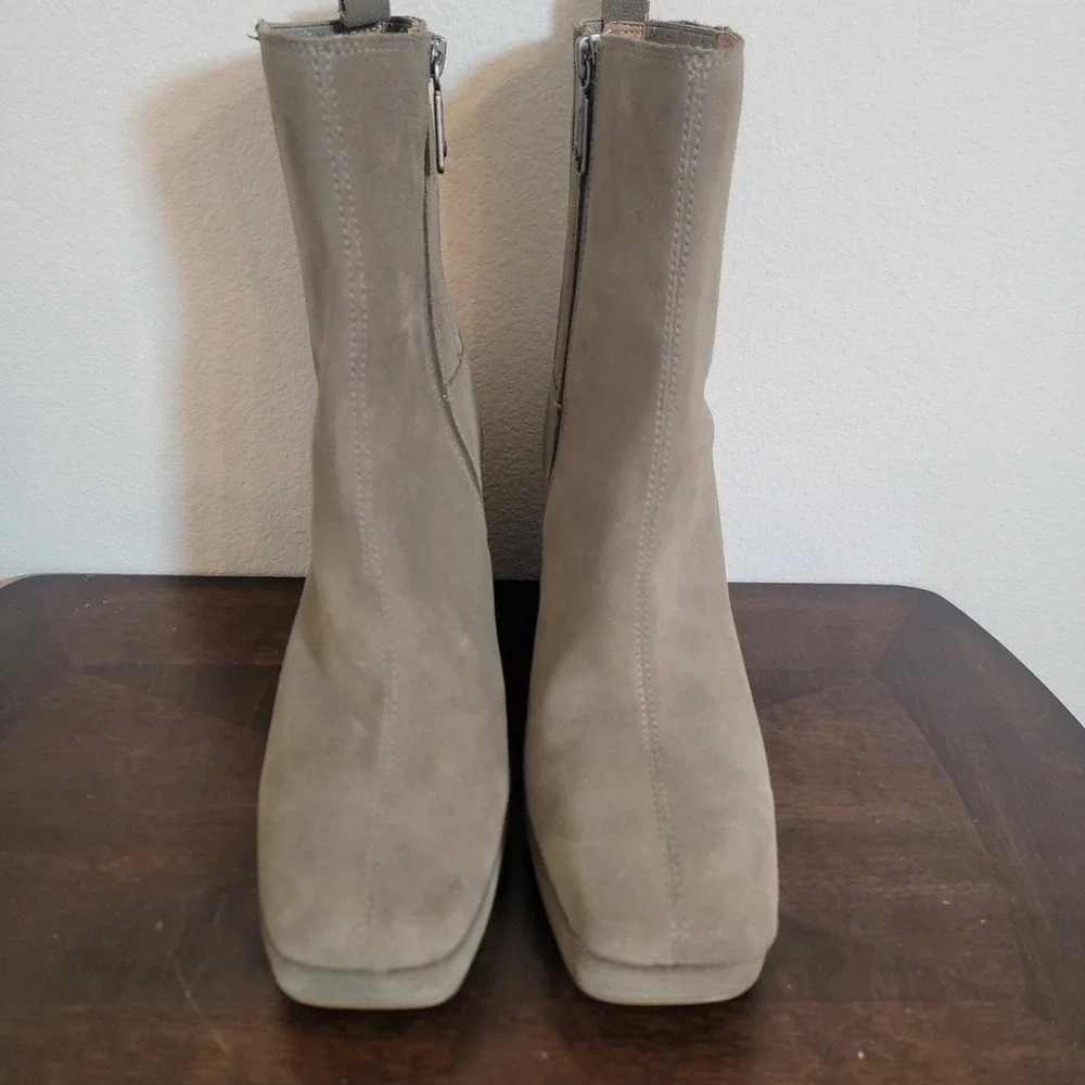Blondo Rozalie Square Toe Block Heel Leather Suede Ankle Zip Boot 9.5 Waterproof